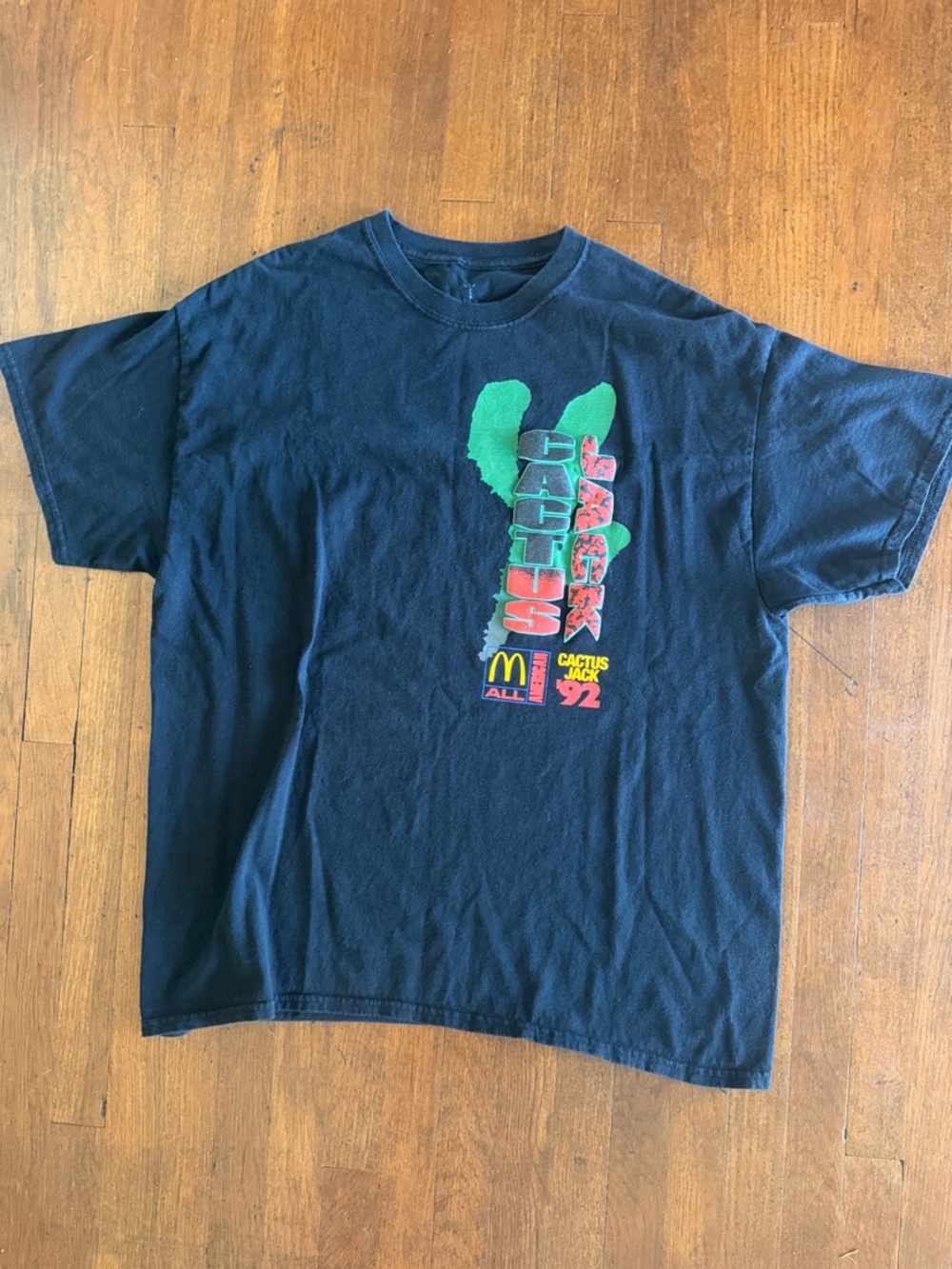 Cactus Jack by Travis Scott Black Tee with Green Cactus and Red Vertical Text